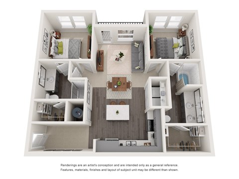Floor plan for 2 beds, 2 baths, 981 sqft